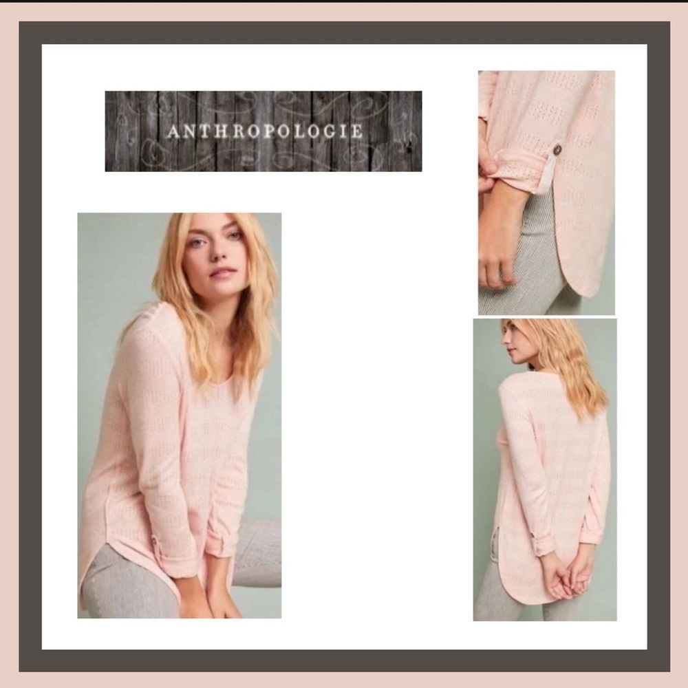 Anthropologie Akemi + Kin Sylvie Pointelle Top in Orange/Pink Sherbet Size L
